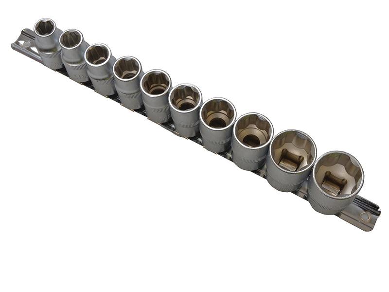 BlueSpot Tools 1/2in Drive Socket Set on Rail, 10 Piece