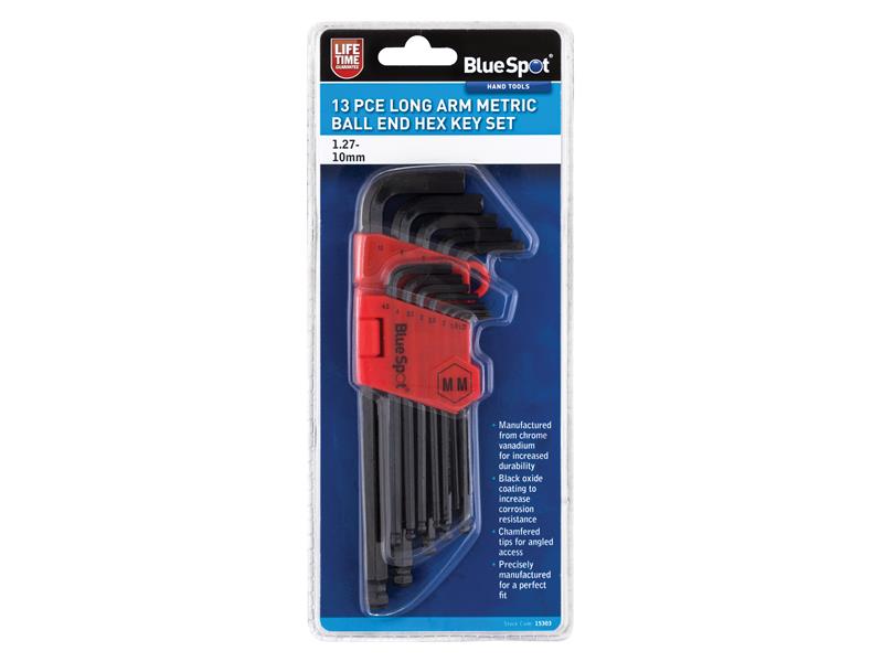 BlueSpot Tools Long Arm Ball End Hexagon Key Set, 13 Piece