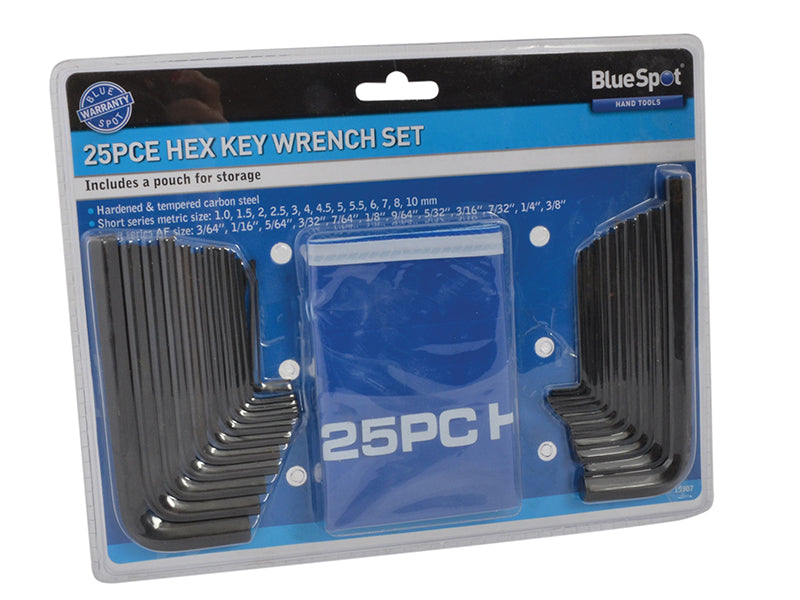 BlueSpot Tools Metric & Imperial Hexagon Key Pouch Set, 25 Piece