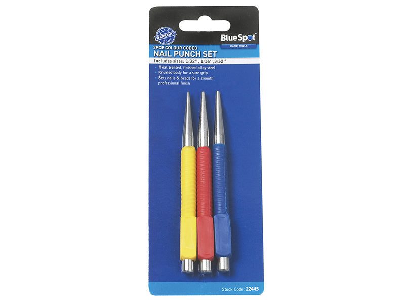 BlueSpot Tools Nail Punch Set, 3 Piece