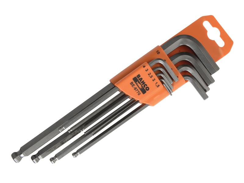 Bahco BE-9770 Metric Long Ball End Hex L-Key Set, 9 Piece