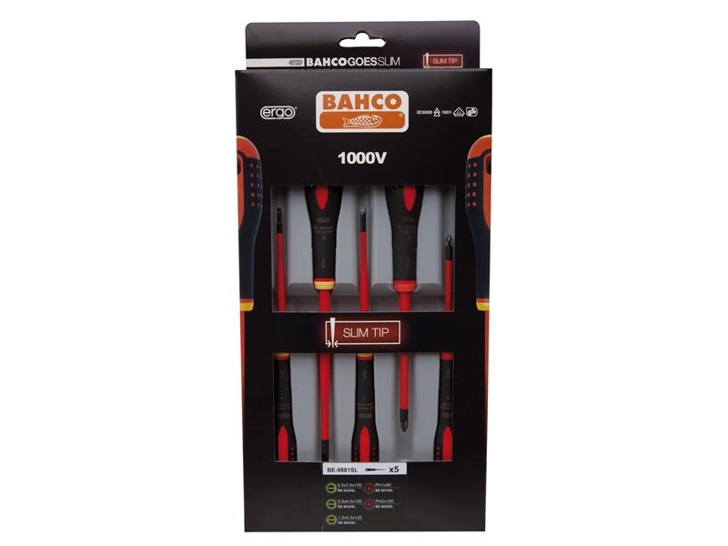 Bahco BE-9881SL ERGO™ Slim VDE Insulated Screwdriver Set, 5 Piece