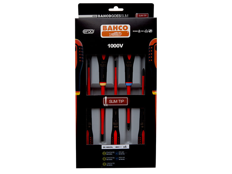 Bahco BE-9882SL ERGO™ Slim VDE Insulated Screwdriver Set, 5 Piece