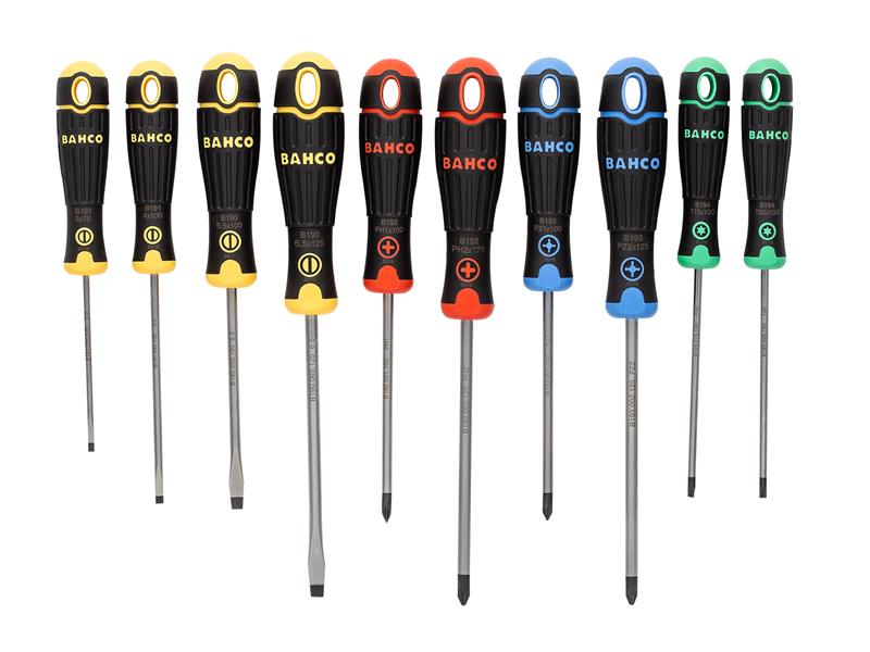 Bahco BAHCOFIT Coloured Handle Screwdriver Set, 10 Piece