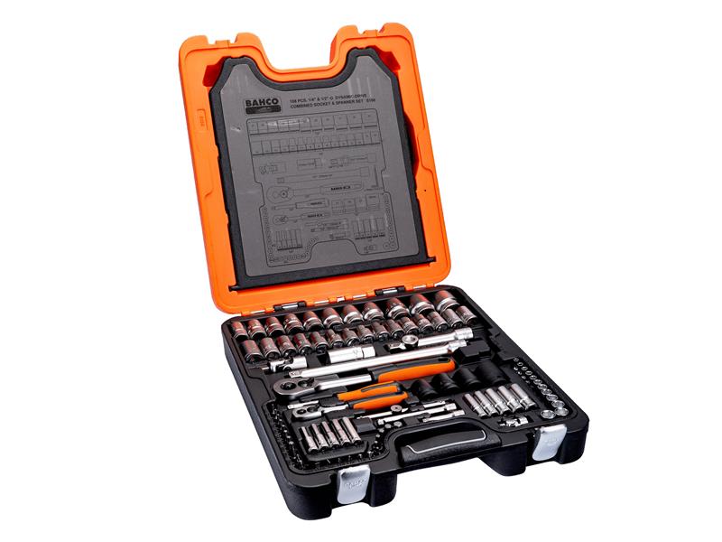 Bahco S108 1/4in & 1/2in Drive Socket & Combination Spanner Set, 108 Piece