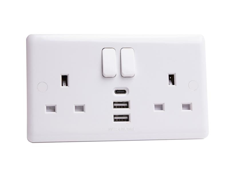 Deta Vimark Switched Socket 2-Gang + 3 USB Ports 13A