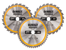 Load image into Gallery viewer, DEWALT DT1963 Construction Circular Saw Blade 3 Pack 250 x 30mm x 24T/48T