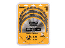 Load image into Gallery viewer, DEWALT DT1963 Construction Circular Saw Blade 3 Pack 250 x 30mm x 24T/48T