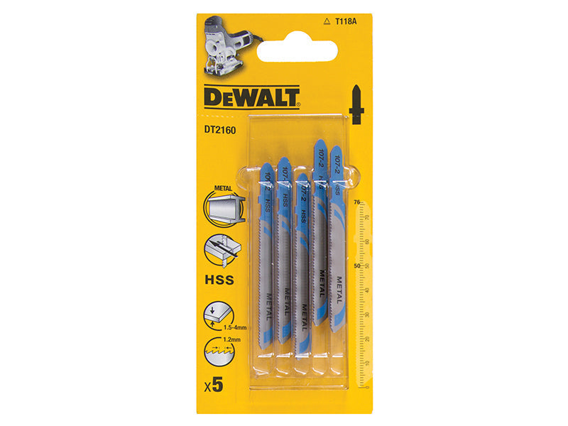 DEWALT HSS Metal Cutting Jigsaw Blades Pack of 5 T118A