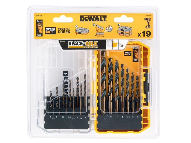 DEWALT DT70728 Black & Gold HSS Drill Set, 19 Piece