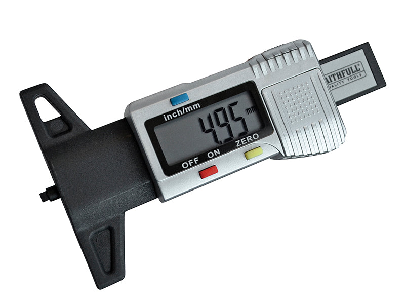 Faithfull Tyre Depth Gauge Digital Readout 0-25mm