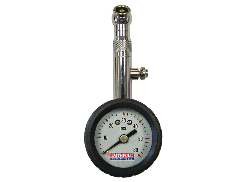 Faithfull Tyre Pressure Dial Gauge 60 psi