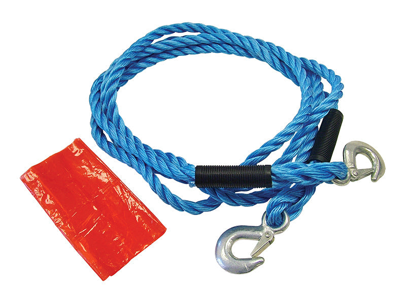 Faithfull Tow Rope 4m Metal Hooks 2 Tonne