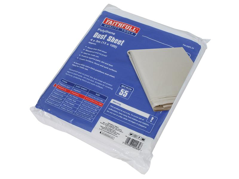 Faithfull Heavy-Duty Polythene Dust Sheet 3 x 4m