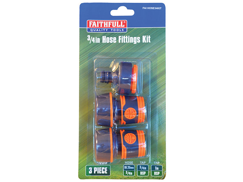 Faithfull 3/4in Plastic Hose Fittings Kit, 3 Piece