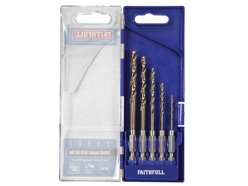 Faithfull HSSE M35 Cobalt Quick-Change Impact Drill Bit Set, 5 Piece