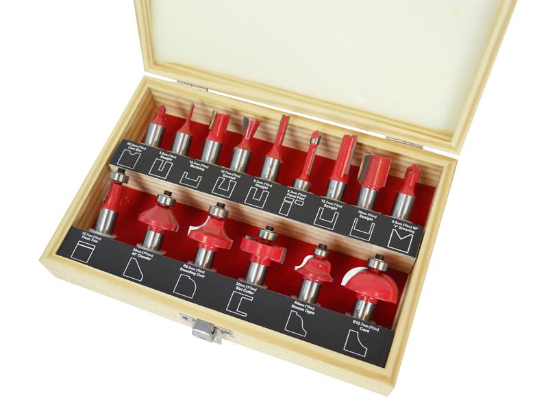 Faithfull 1/2in TCT Router Bit Set, 15 Piece