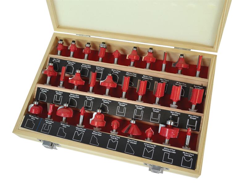 Faithfull 1/4in TCT Router Bit Set, 30 Piece