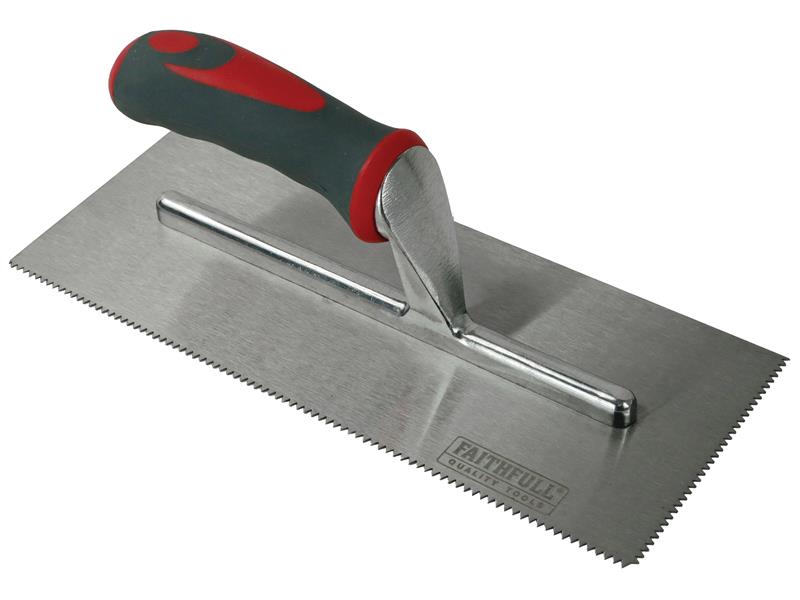 Faithfull Notched Trowel V 3mm Soft Grip Handle 11 x 4.1/2in