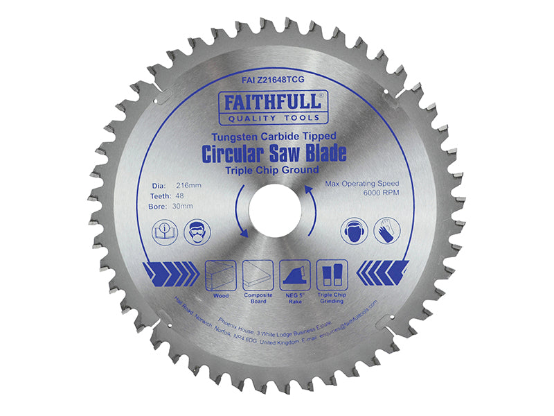 Faithfull TCT Circular Saw Blade, Negative Rake