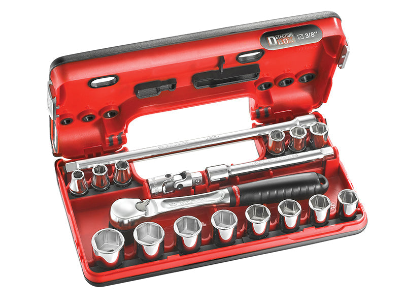 Facom 3/8in Drive 6-Point Detection Box Socket Set, 18 Piece