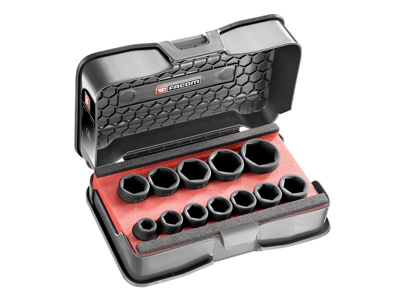 Facom 6-Point Stubby Impact Socket Set, 12 Piece