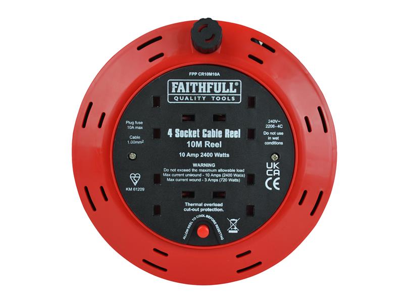 Faithfull Power Plus Cable Reel 240V 10A 4-Socket 10m