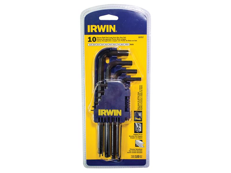 IRWIN® T10757 Metric Long Arm Ball End Hex Key Set, 10 Piece