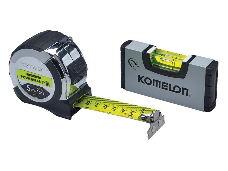 Komelon PowerBlade™ II Pocket Tape 5m/16ft (Width 27mm) with Mini Level