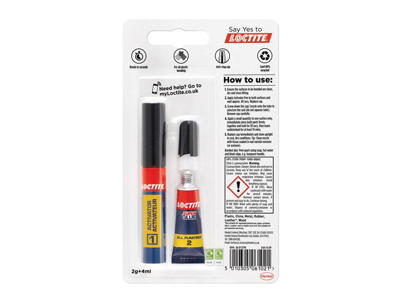 Loctite All Plastics Super Glue, Tube 4ml + Pen 2g