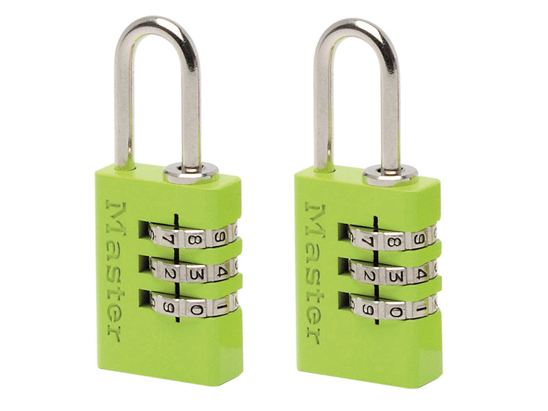 Master Lock Aluminium 3-Digit Combination 20mm Padlock Colour x 2