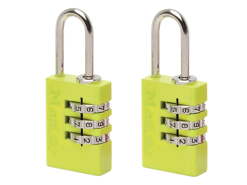 Master Lock Aluminium 3-Digit Combination 20mm Padlock Colour x 2