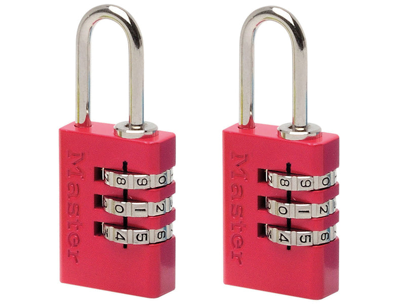 Master Lock Aluminium 3-Digit Combination 20mm Padlock Colour x 2