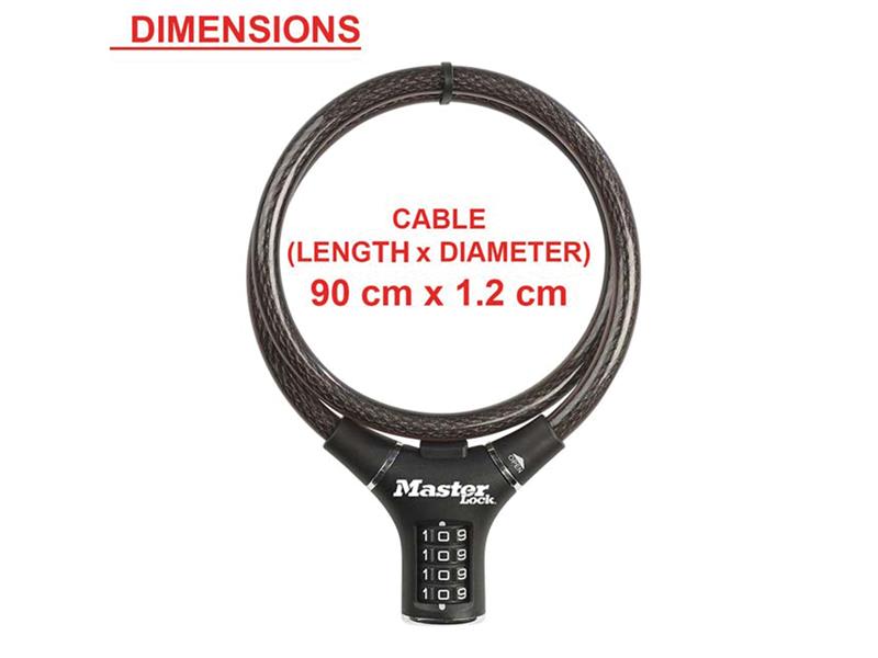 Master Lock Black Steel Rigid Combination Cable 0.9m x 12mm