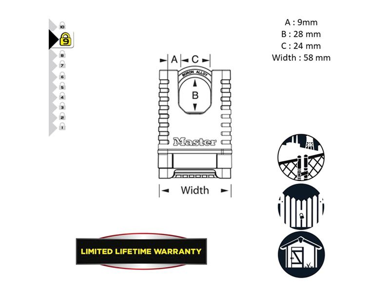 Master Lock Excell™ Closed Shackle Brass Combination 58mm Padlock