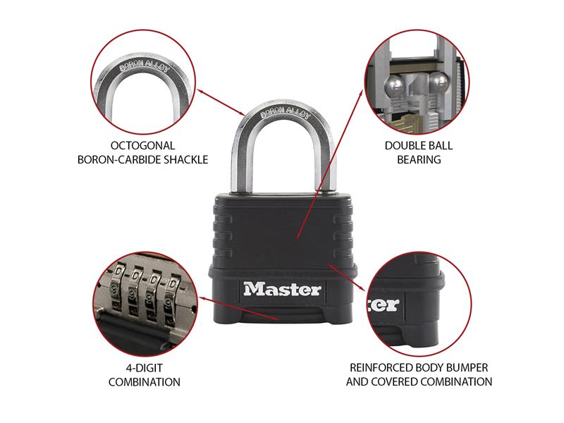 Master Lock Excell™ 4-Digit Black Finish Combination 50mm Padlock