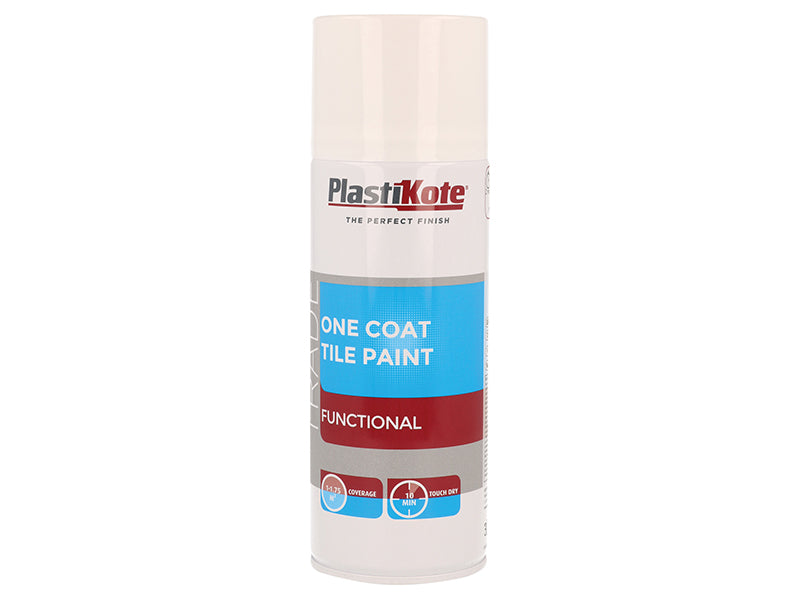 PlastiKote Trade One Coat Spray Tile Paint Gloss White 400ml