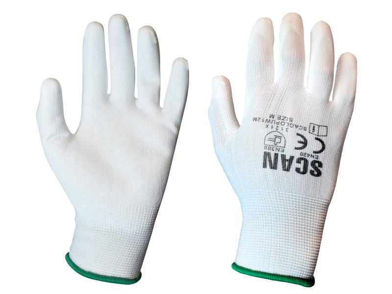 Scan White PU Coated Gloves (Pack 12)