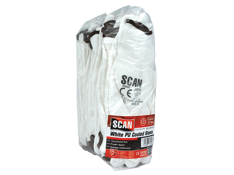 Scan White PU Coated Gloves (Pack 12)