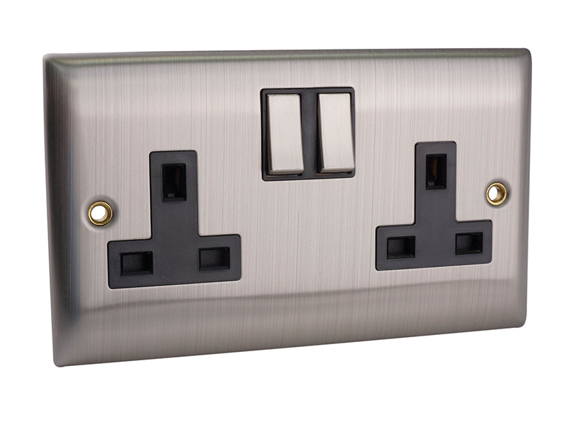 SMJ Switched Socket 2-Gang 13A Brushed Steel – Toolsy