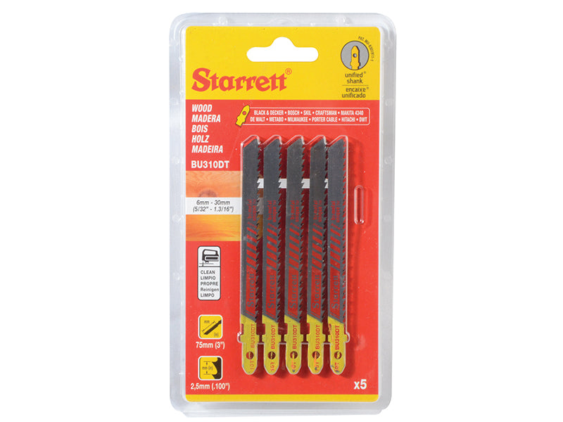 Starrett BU310DT-5 Wood Cutting Jigsaw Blades Pack of 5