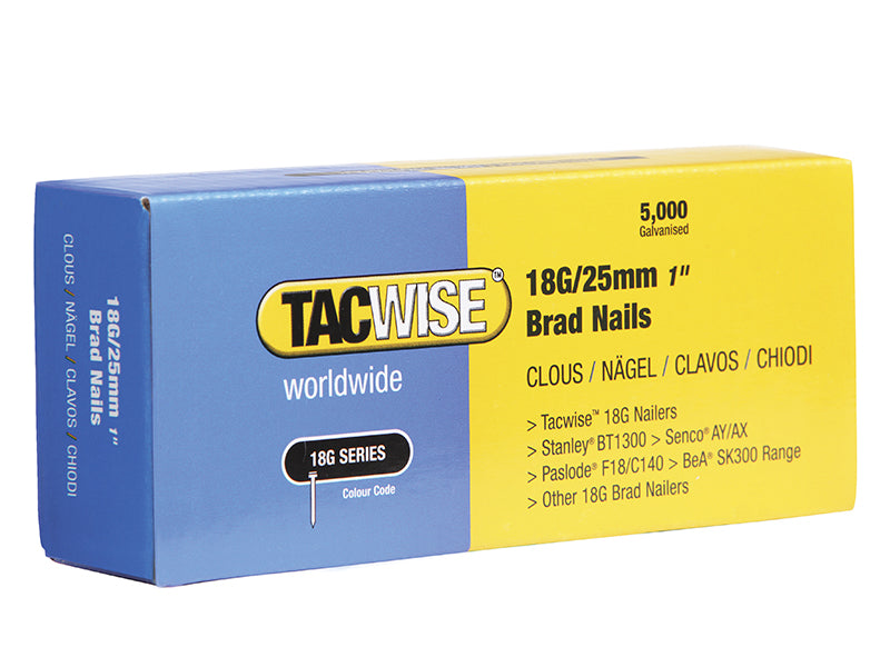 Tacwise 18 Gauge 25mm Brad Nails (Pack 5000)