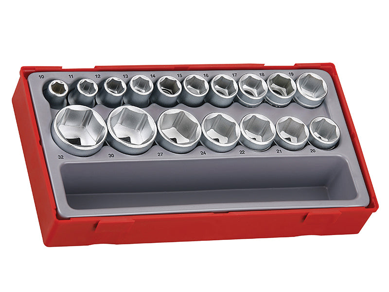 Teng TT1217-6 Metric 6-Pt Socket Set, 17 Piece - 1/2in Drive