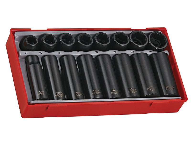 Teng TT9116 Regular/Deep Impact Socket Set, 16 Piece- 1/2in Drive