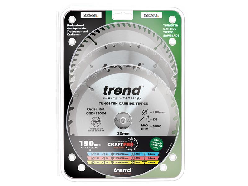 Trend CraftPro Saw Blade 190 x 30mm x 24T/40T/60T (Pack 3)