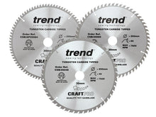 Load image into Gallery viewer, Trend CraftPro Table Saw Blade 250 x 30mm x 48T/60T/84T (Pack 3)